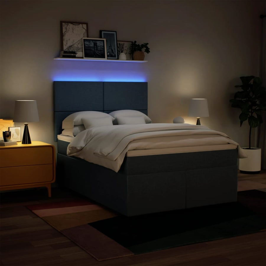 Boxspring met matras stof blauw 140x190 cm