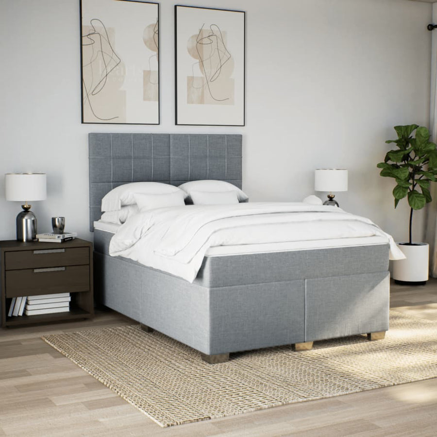 Boxspring met matras stof lichtgrijs 140x190 cm