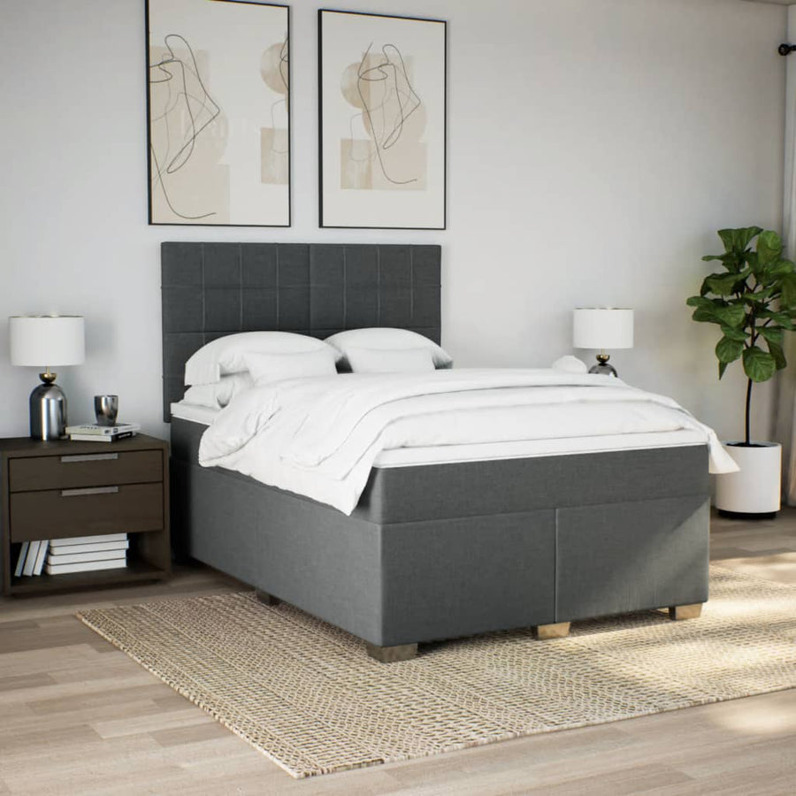 Boxspring met matras stof donkergrijs 140x190 cm