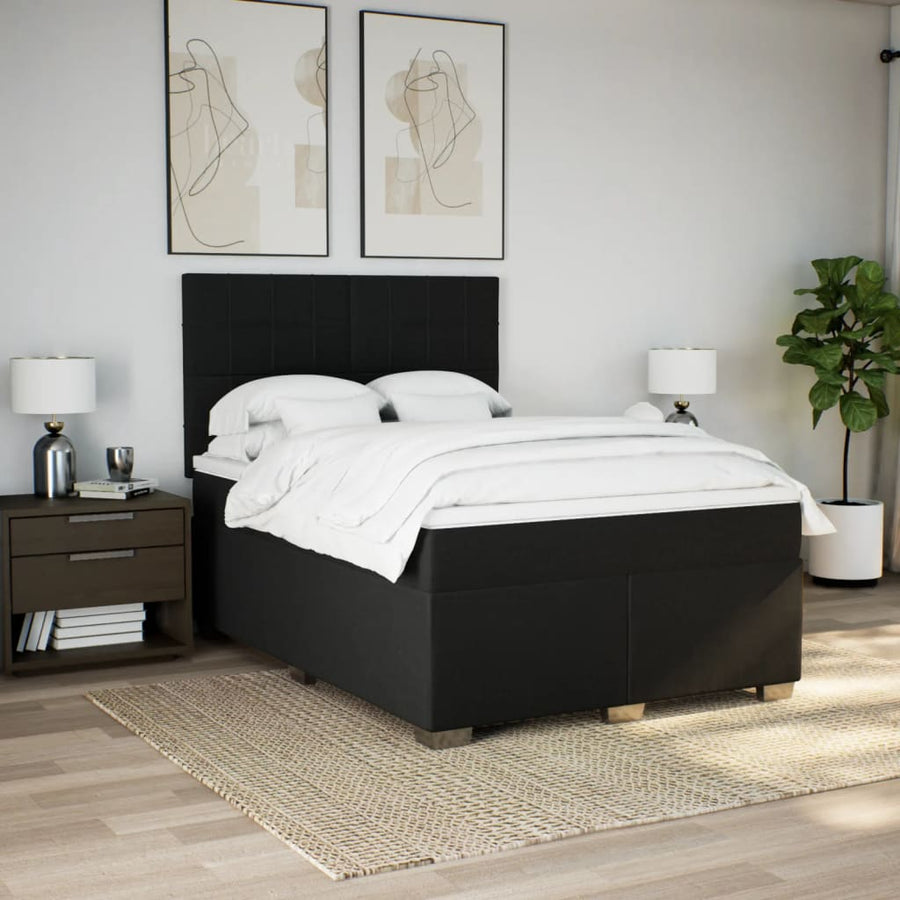 Boxspring met matras stof zwart 140x190 cm