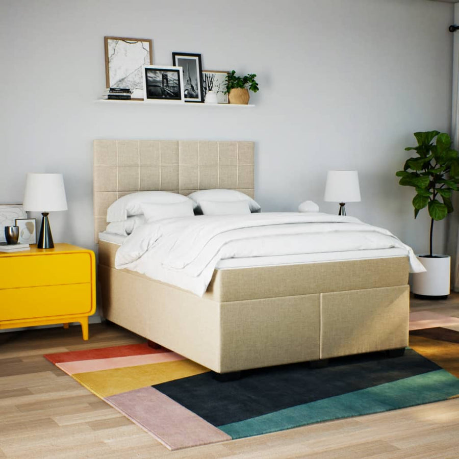 Boxspring met matras stof crèmekleurig 140x190 cm