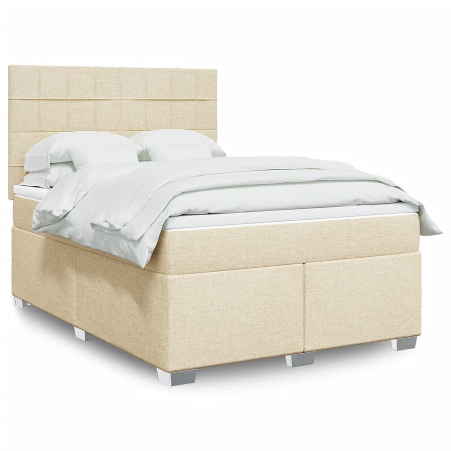 Boxspring met matras stof crèmekleurig 140x190 cm