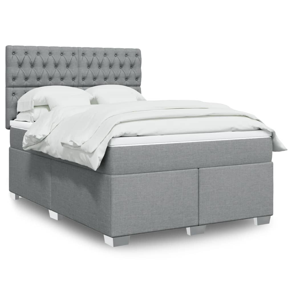 Boxspring met matras stof lichtgrijs 140x190 cm