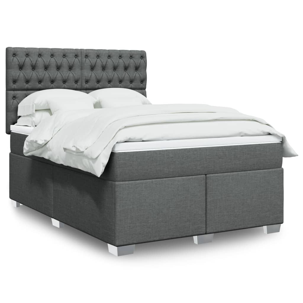 Boxspring met matras stof donkergrijs 140x190 cm