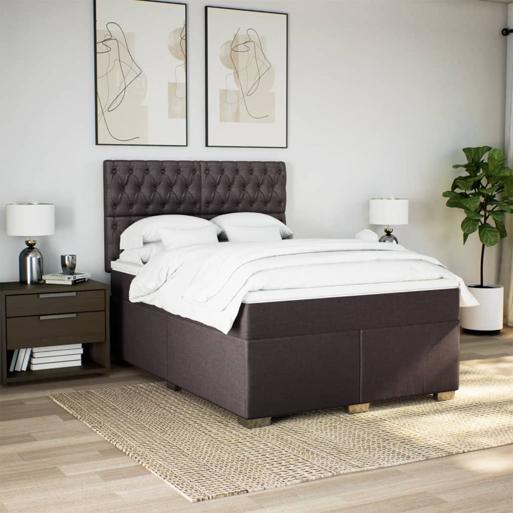 Boxspring met matras stof donkerbruin 140x190 cm