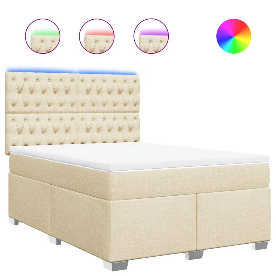 Boxspring met matras stof crèmekleurig 140x190 cm