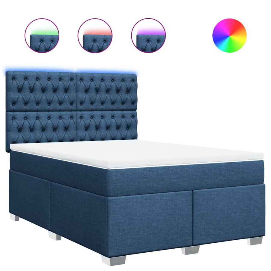 Boxspring met matras stof blauw 140x190 cm