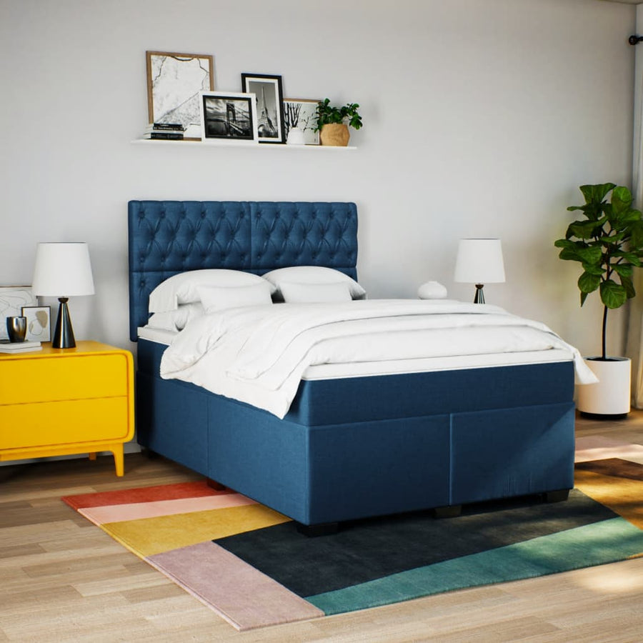 Boxspring met matras stof blauw 140x190 cm