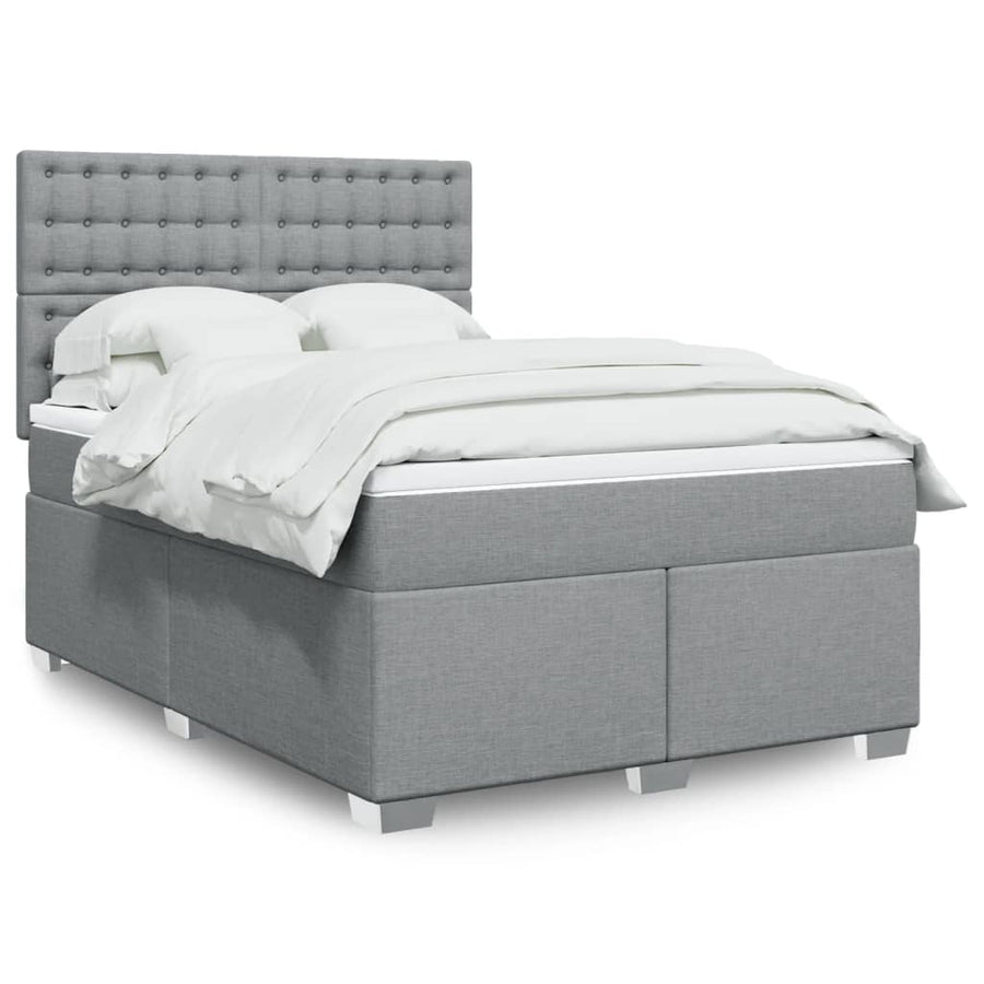 Boxspring met matras stof lichtgrijs 140x190 cm