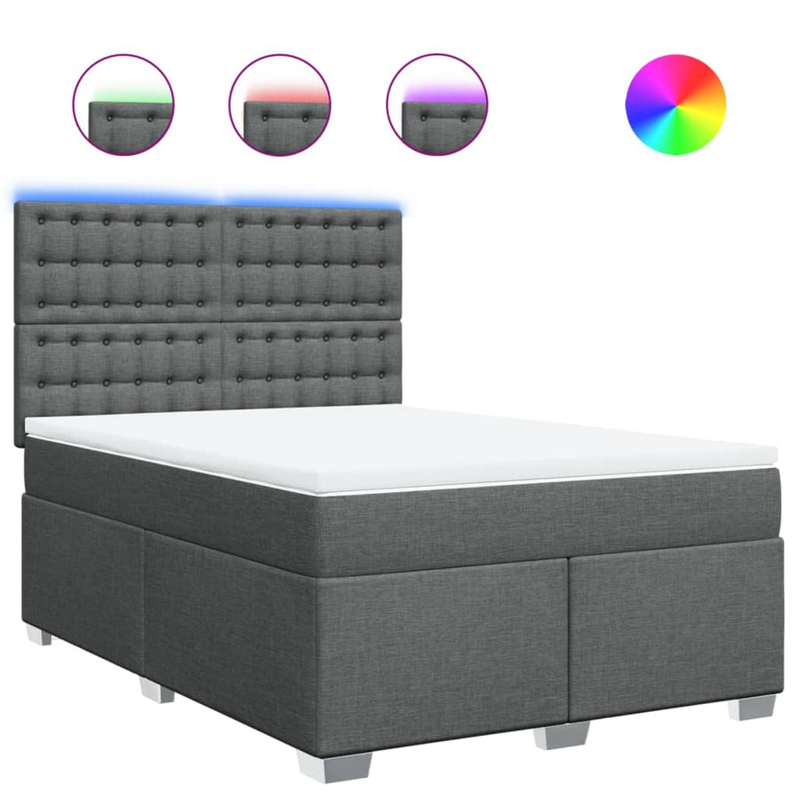 Boxspring met matras stof donkergrijs 140x190 cm