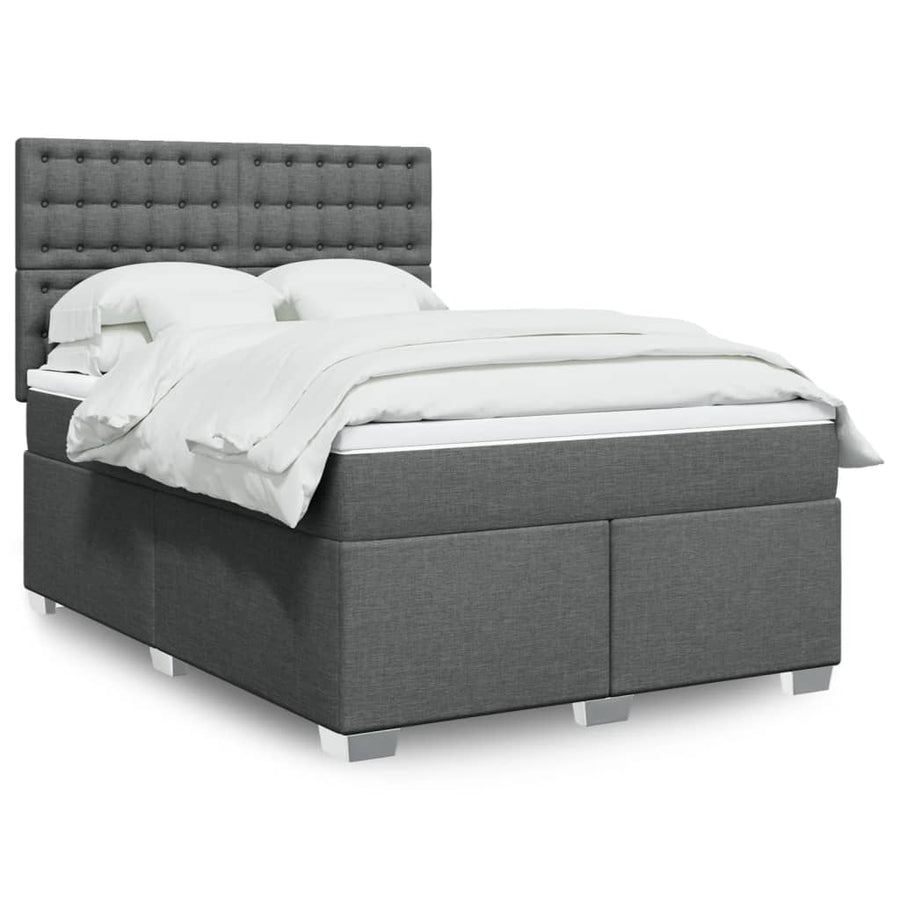 Boxspring met matras stof donkergrijs 140x190 cm