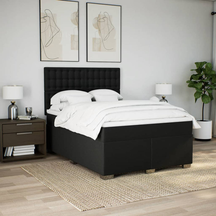 Boxspring met matras stof zwart 140x190 cm