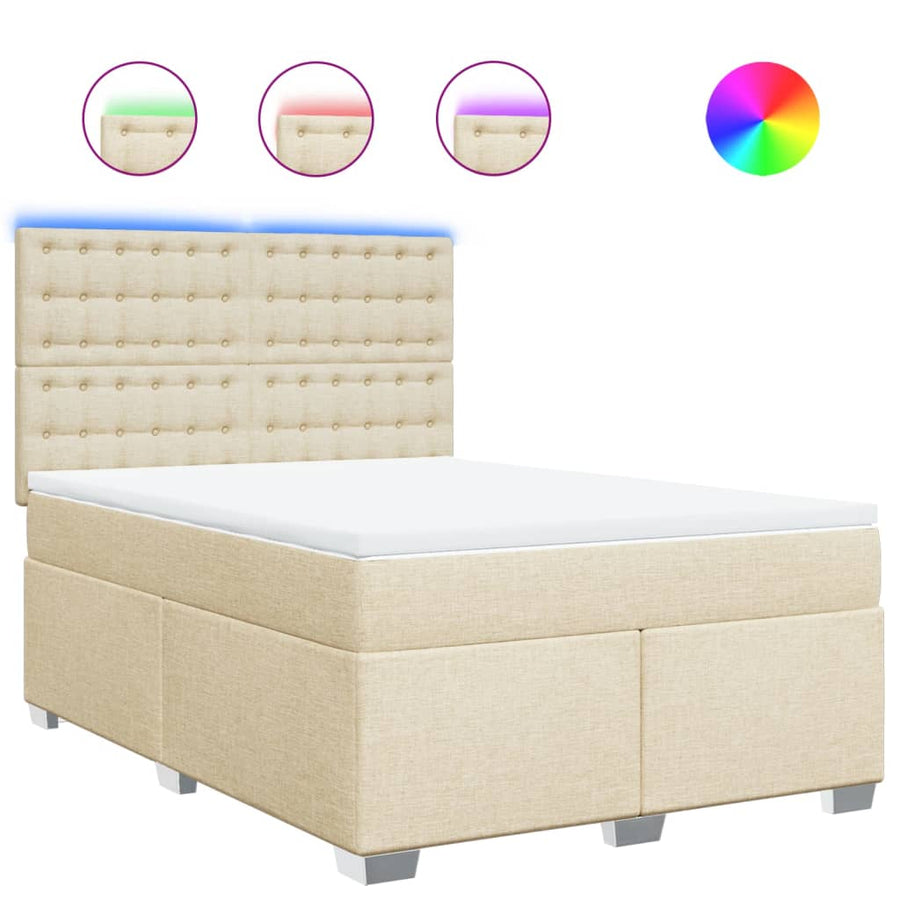 Boxspring met matras stof crèmekleurig 140x190 cm