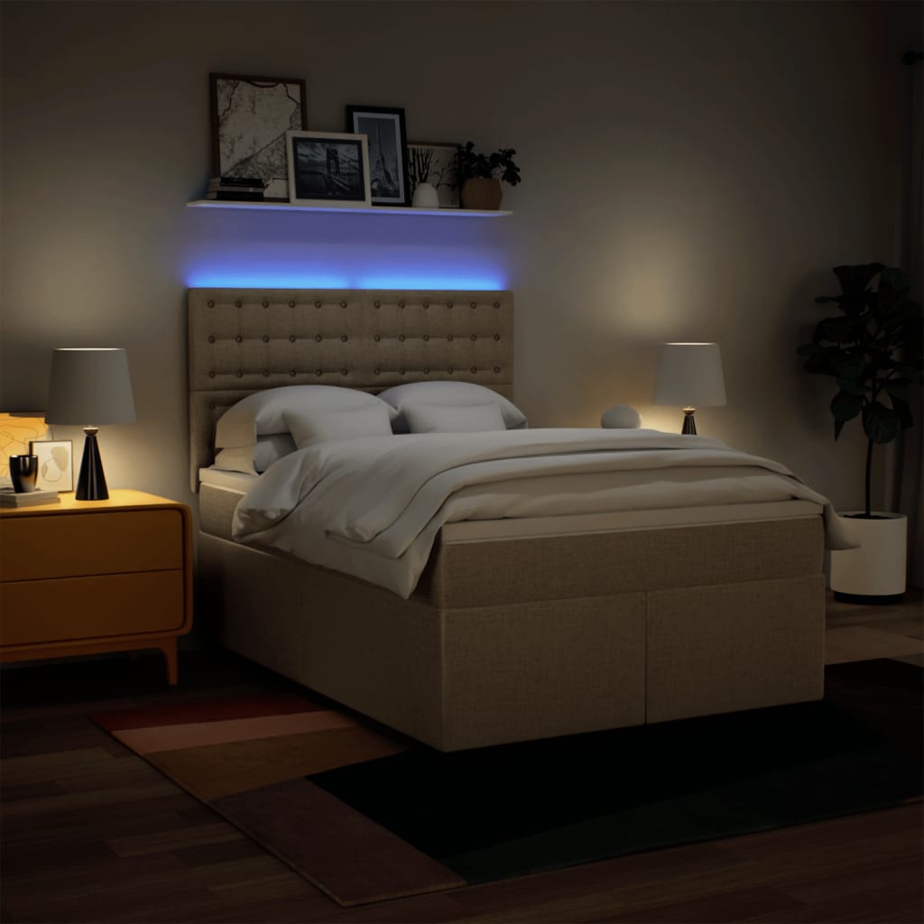 Boxspring met matras stof crèmekleurig 140x190 cm