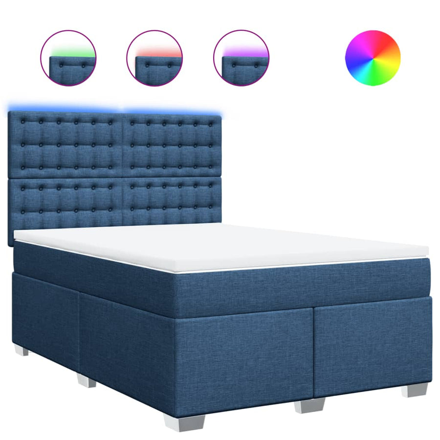 Boxspring met matras stof blauw 140x190 cm