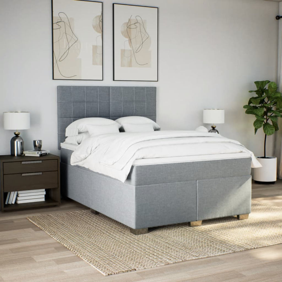 Boxspring met matras stof lichtgrijs 140x200 cm