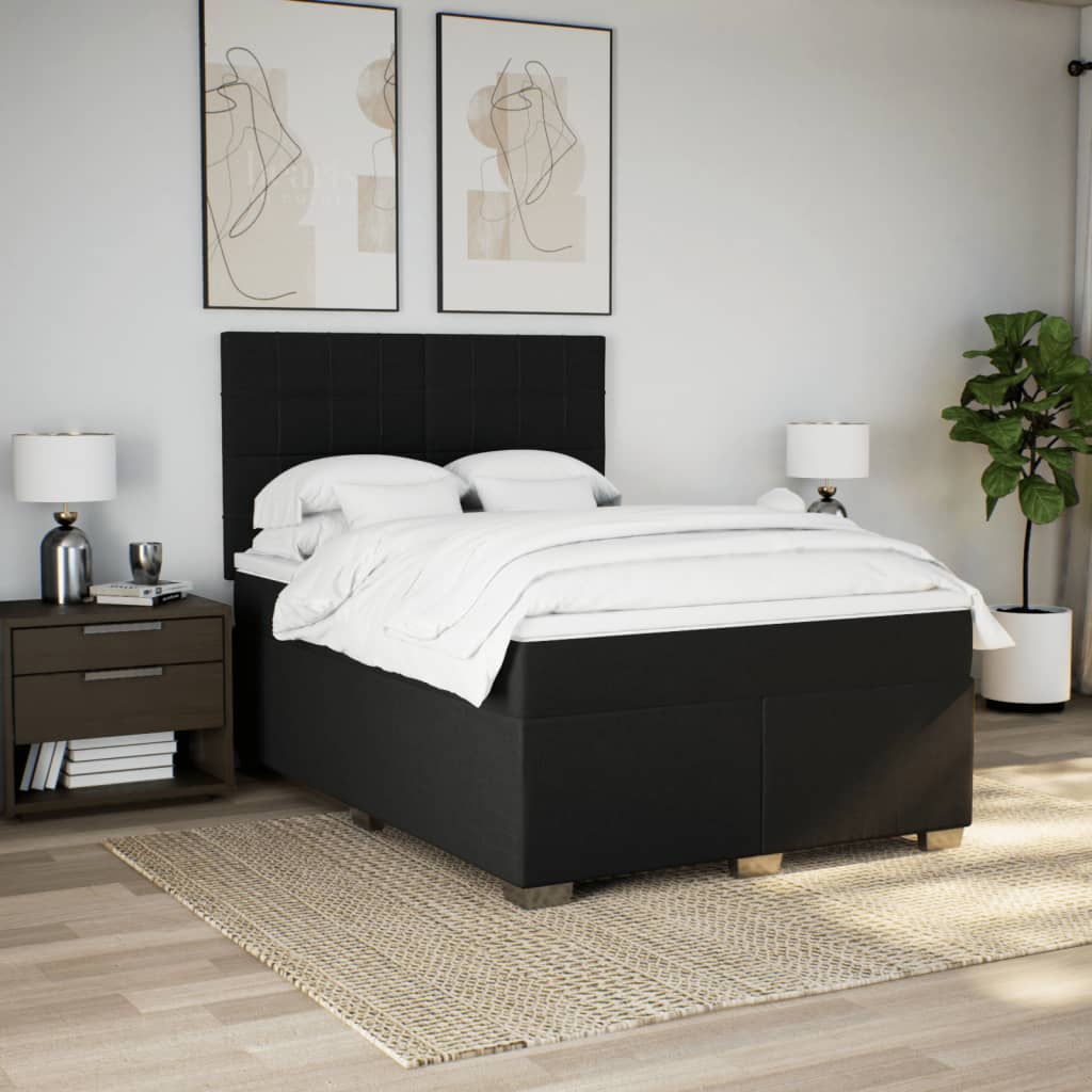 Boxspring met matras stof zwart 140x200 cm