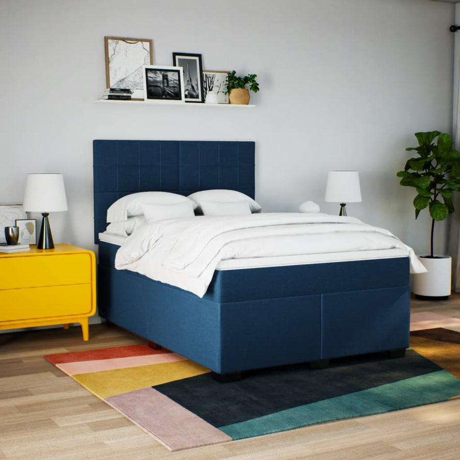 Boxspring met matras stof blauw 140x200 cm