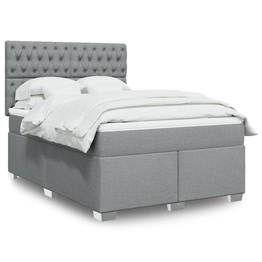 Boxspring met matras stof lichtgrijs 140x200 cm
