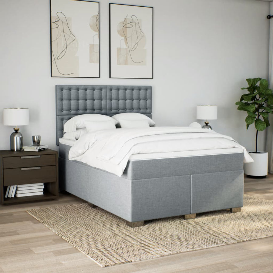 Boxspring met matras stof lichtgrijs 140x200 cm