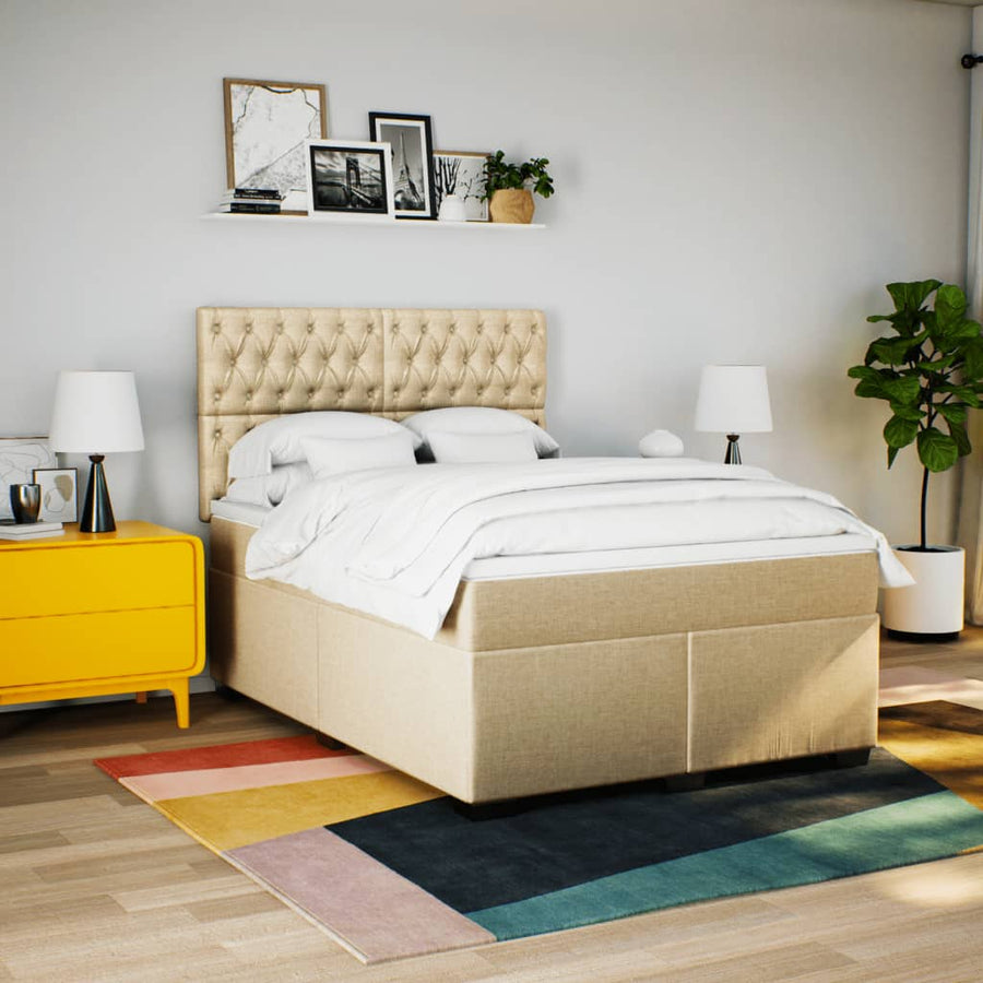 Boxspring met matras stof crèmekleurig 160x200 cm