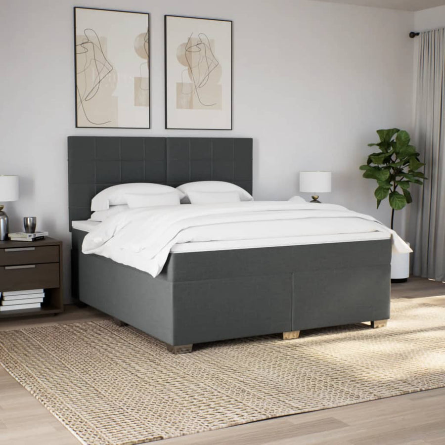 Boxspring met matras stof donkergrijs 180x200 cm