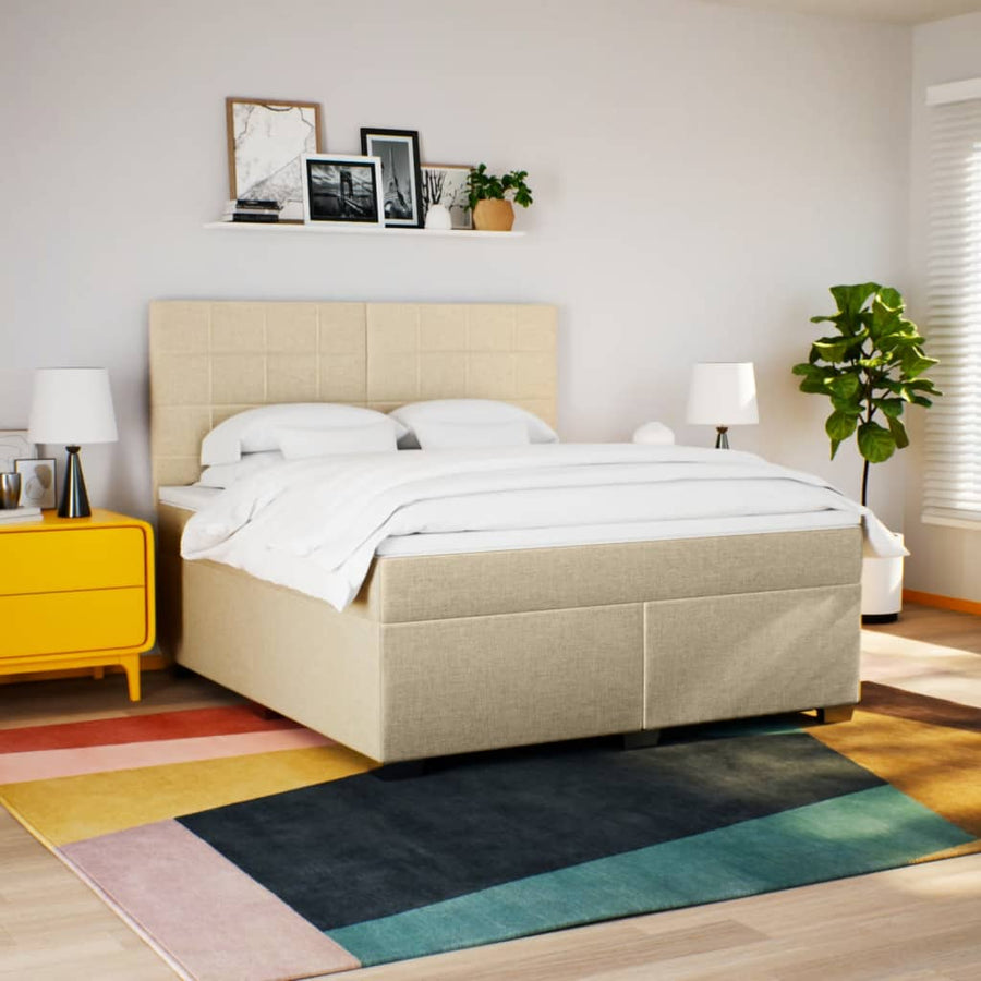 Boxspring met matras stof crèmekleurig 180x200 cm