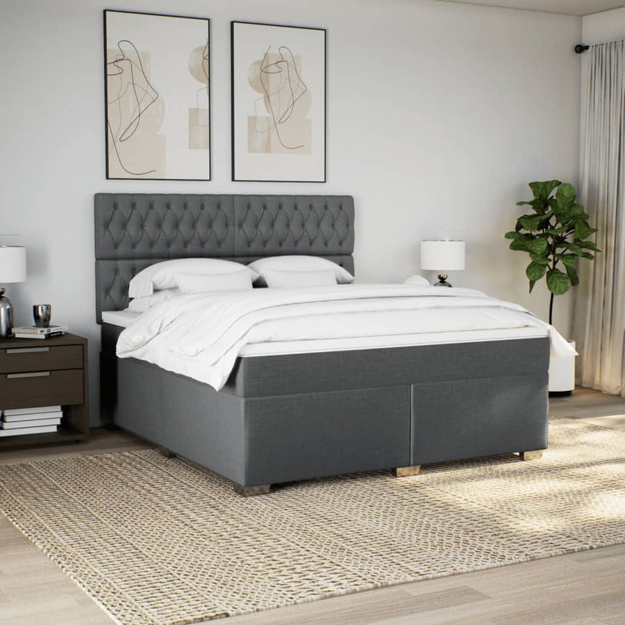 Boxspring met matras stof donkergrijs 180x200 cm