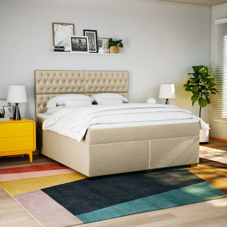 Boxspring met matras stof crèmekleurig 180x200 cm