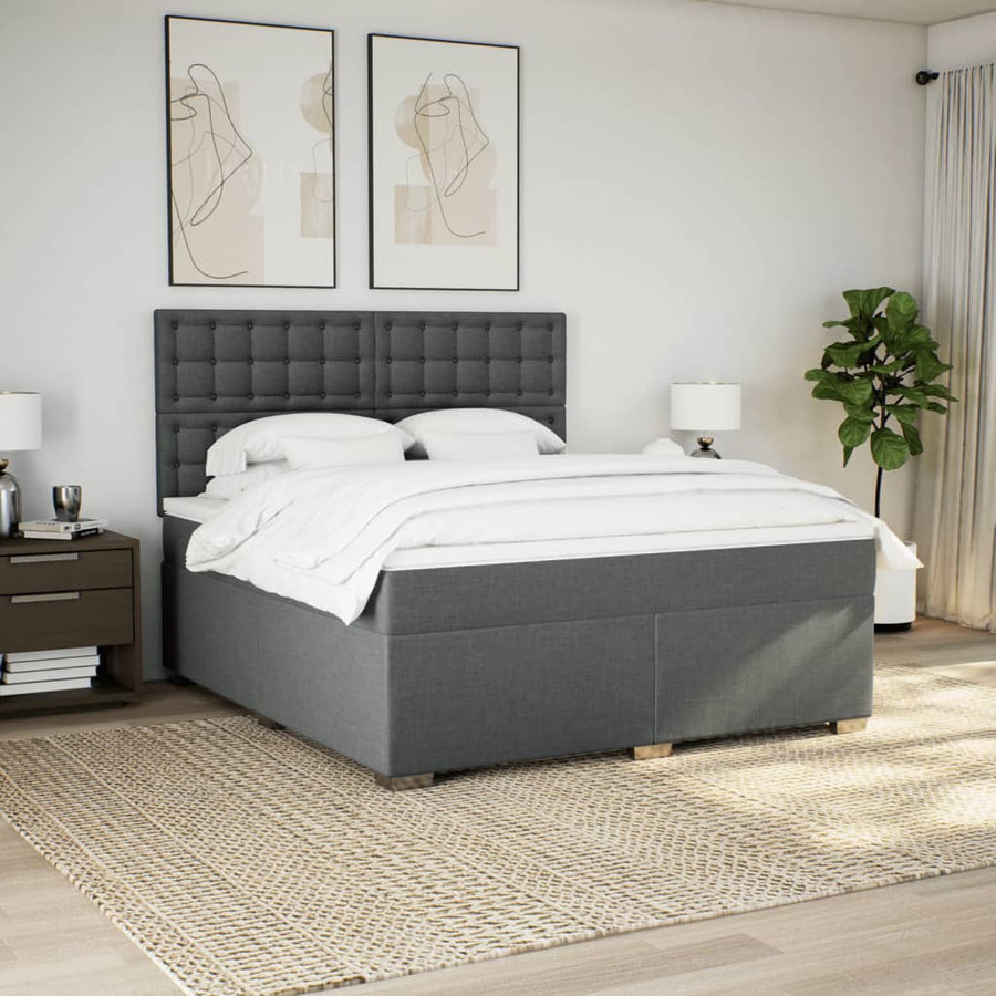 Boxspring met matras stof donkergrijs 180x200 cm