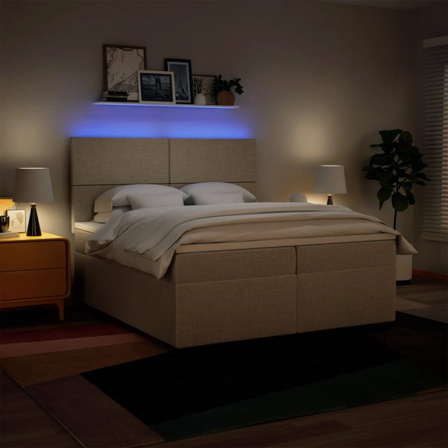 Boxspring met matras stof crèmekleurig 200x200 cm