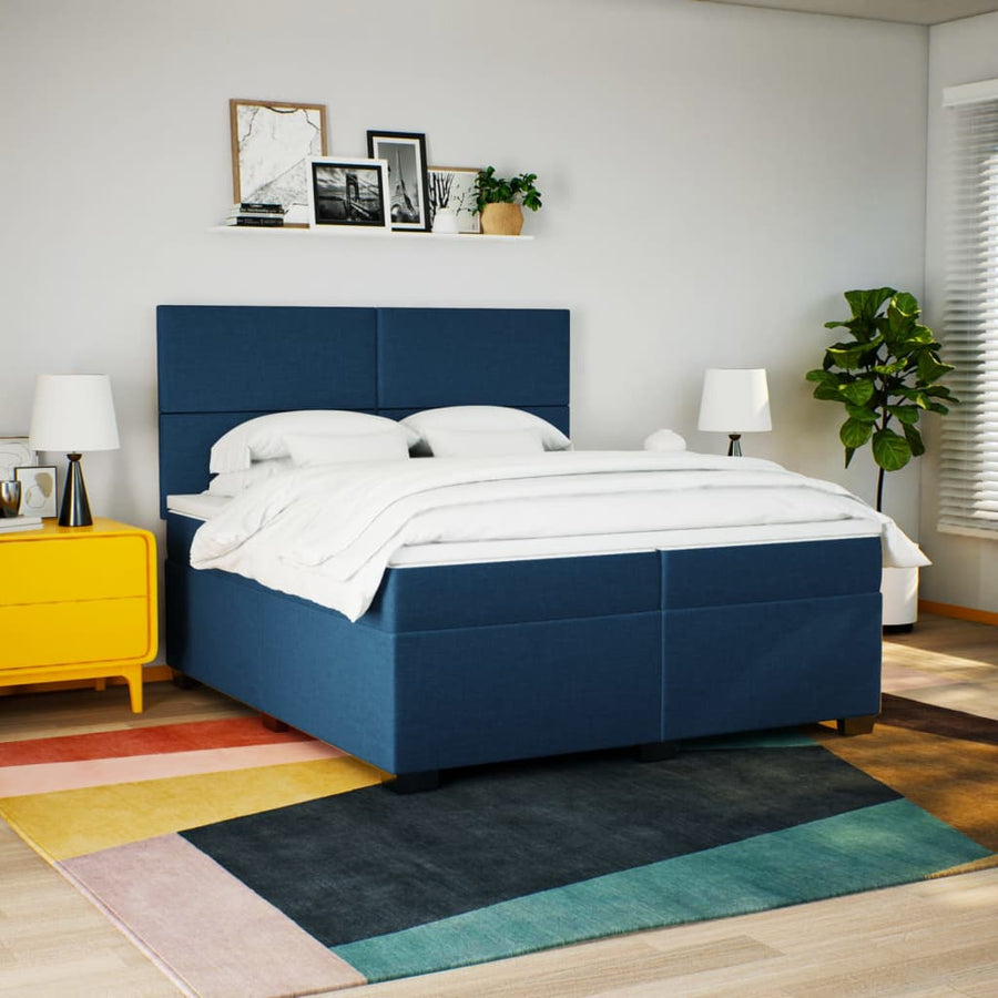 Boxspring met matras stof blauw 200x200 cm