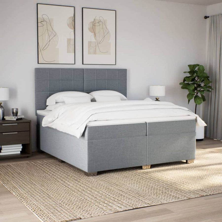 Boxspring met matras stof lichtgrijs 200x200 cm