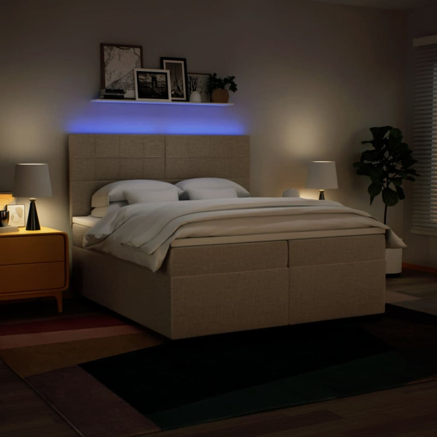 Boxspring met matras stof crèmekleurig 200x200 cm