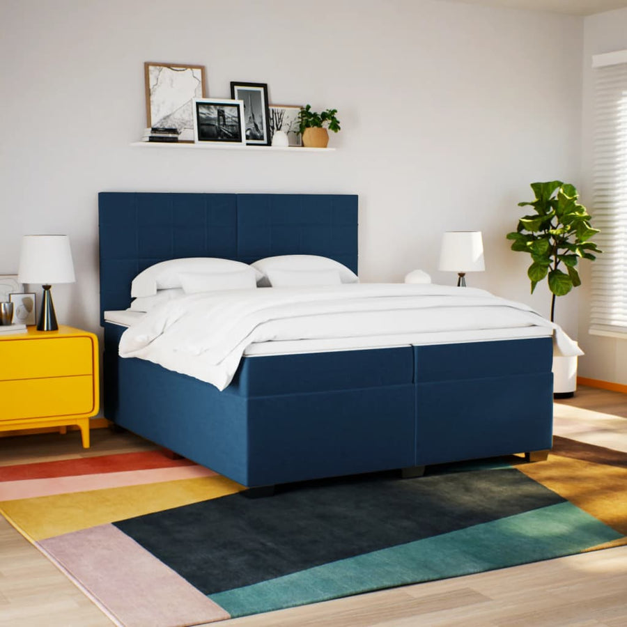 Boxspring met matras stof blauw 200x200 cm