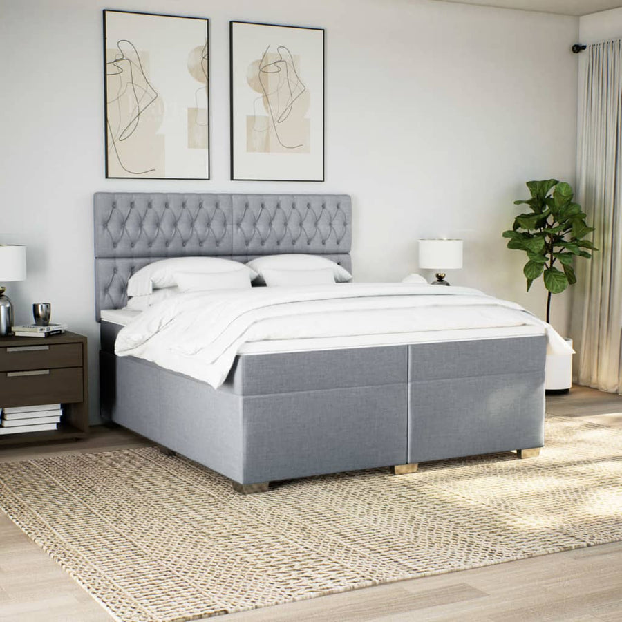 Boxspring met matras stof lichtgrijs 200x200 cm