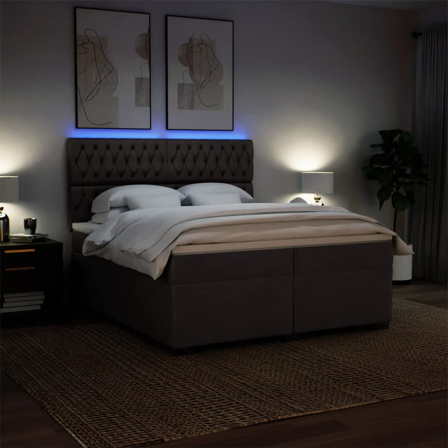 Boxspring met matras stof donkerbruin 200x200 cm