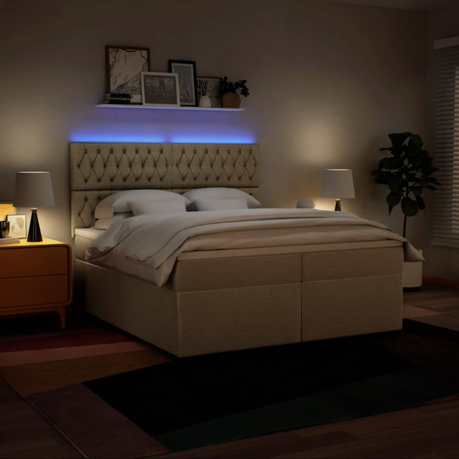 Boxspring met matras stof crèmekleurig 200x200 cm
