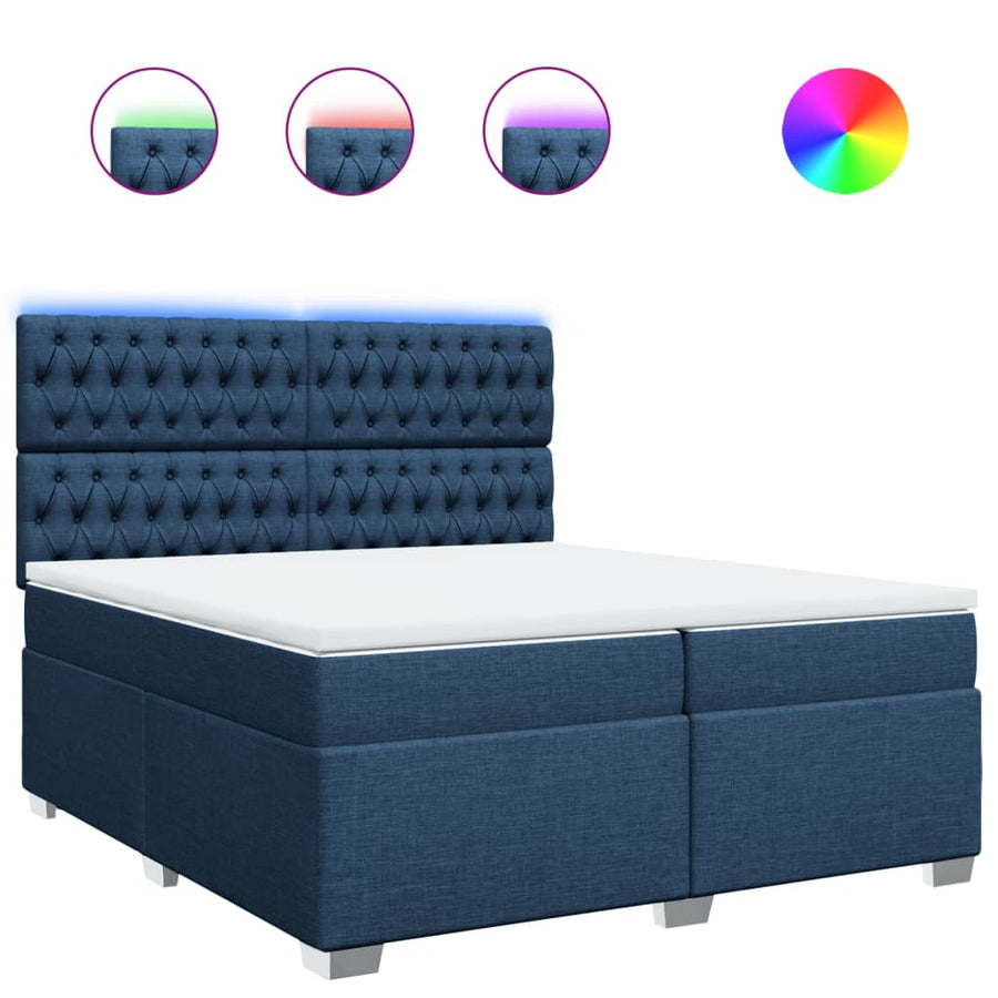 Boxspring met matras stof blauw 200x200 cm