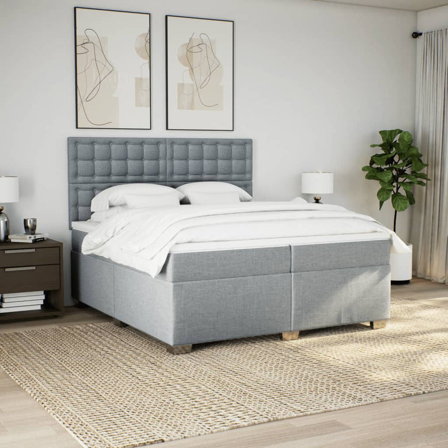 Boxspring met matras stof lichtgrijs 200x200 cm