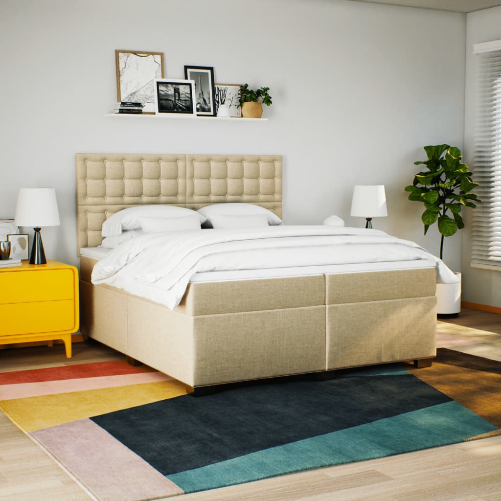 Boxspring met matras stof crèmekleurig 200x200 cm