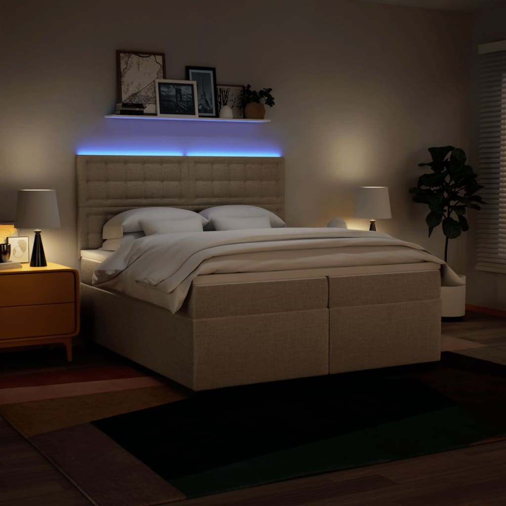 Boxspring met matras stof crèmekleurig 200x200 cm