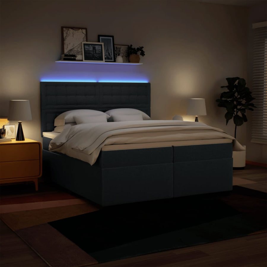 Boxspring met matras stof blauw 200x200 cm