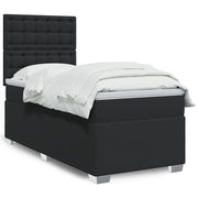 Box spring bed with mattress black faux leather 90x200 cm