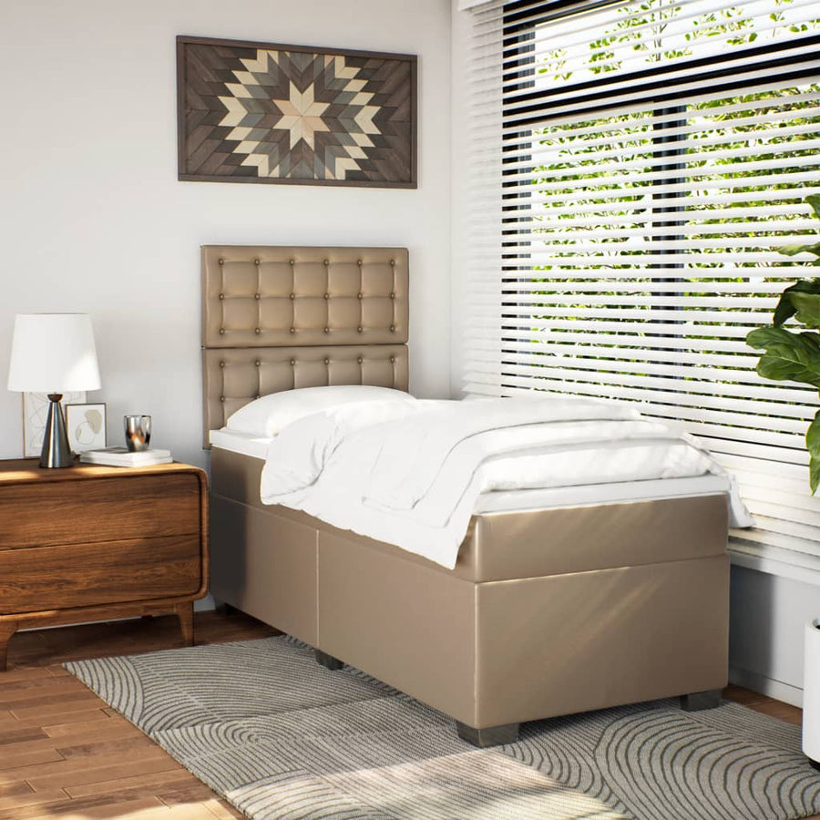 Boxspring met matras kunstleer cappuccinokleurig 100x200 cm