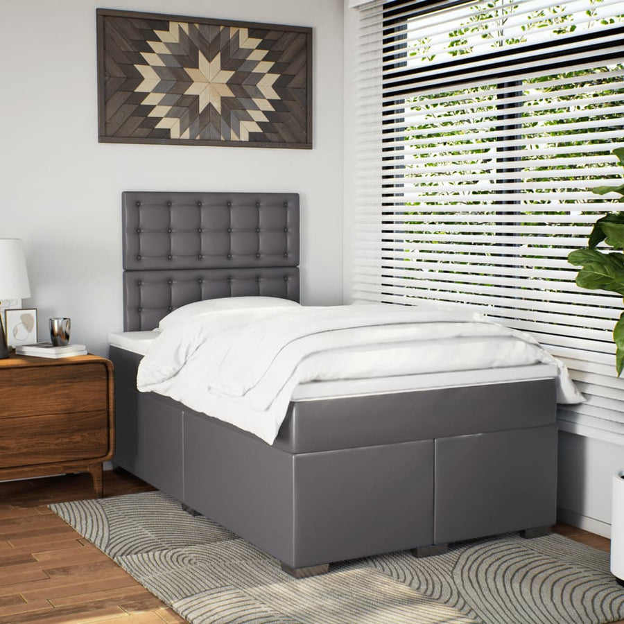 Boxspring met matras kunstleer grijs 120x190 cm