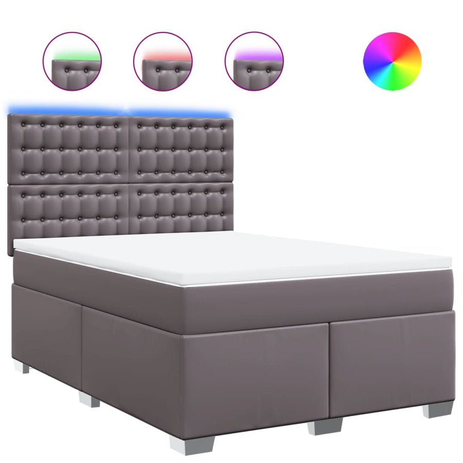 Boxspring met matras kunstleer grijs 140x190 cm