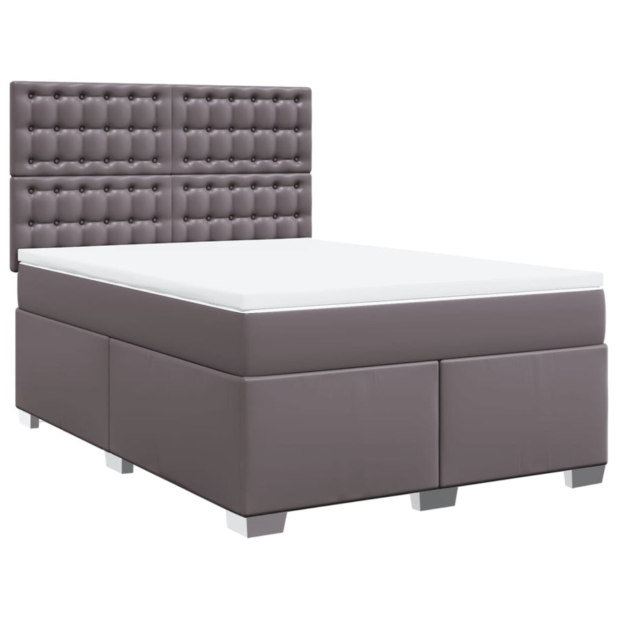 Boxspring met matras kunstleer grijs 140x190 cm