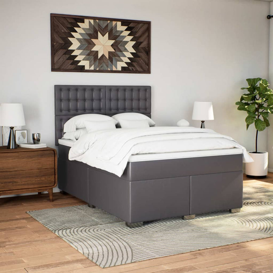 Boxspring met matras kunstleer grijs 140x190 cm