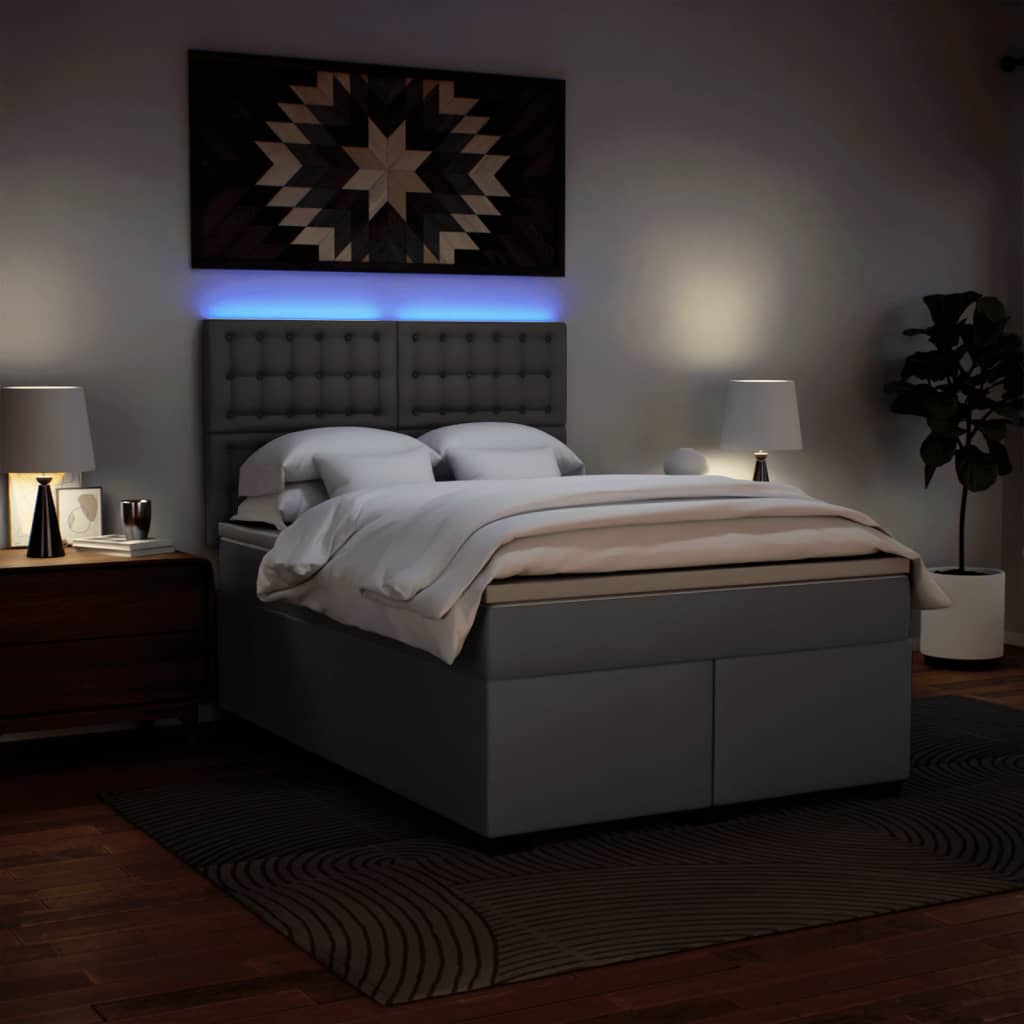 Boxspring met matras kunstleer grijs 140x190 cm